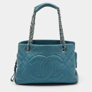 Chanel Blue Quilted Caviar Leather Petite Timeless Tote