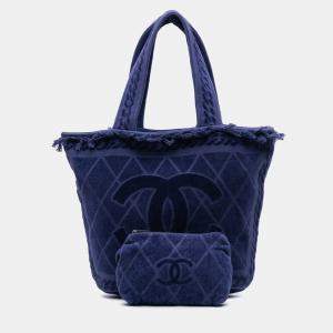 Chanel Blue CC Terry Cloth Beach Tote