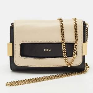 Chloe Black/White Leather Mini Elle Chain Clutch