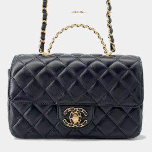 Chanel Black Lambskin Leather Chain Shoulder Bag
