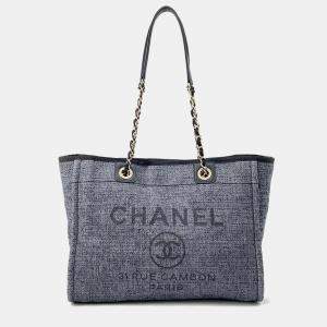 Chanel Deauville Chain tote Bag Gray Raffia Leather Size Mm