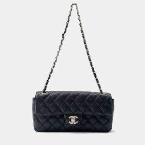 Chanel Black Caviar Leather Single Flap Chain Shoulder Bag 