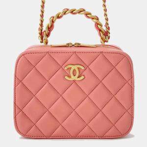 Chanel Pink Lambskin Leather Matelasse Chain Vanity Bag