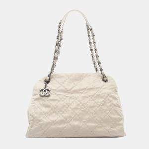Chanel White Large Aged Calfskin Just Mademoiselle Bowling Bag