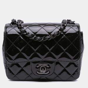 Chanel Black Mini Square Classic Patent So Black Single Flap