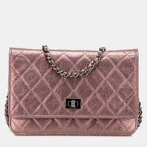 Chanel Pink Reissue 2.55 Quilted Metallic Aged Calfskin Wallet on Chain
