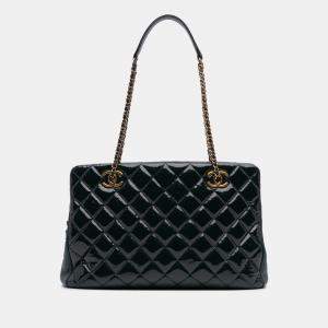 Chanel Navy Blue Paris Salzburg Patent and Goatskin CC Eyelet Tote