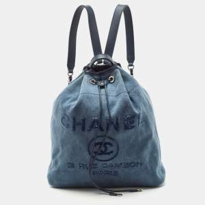Pre Owned Chanel Blue Denim and Leather Sequin Embellished Deauville Backpack 