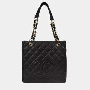 Chanel Black Calfskin Petite Shopping Tote Bag
