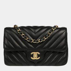 Chanel Black Lambskin Chevron Flap Shoulder Bag 