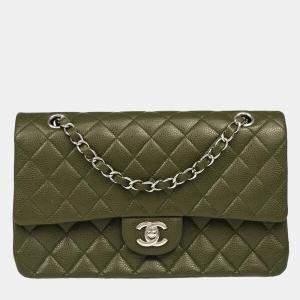 Chanel Green Calfskin Medium Classic Double Flap Shoulder Bag