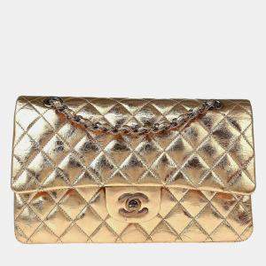 Chanel Gold Metallic Lambskin Medium Classic Double Flap Shoulder Bag
