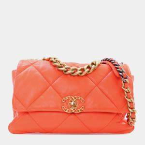 Chanel Orange Lambskin Large 19 Flap