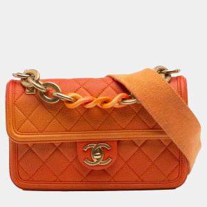 Pre Owned Chanel Orange Small Quilted Caviar Sunset On The Sea Flap