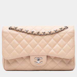 Chanel Beige Jumbo Classic Caviar Double Flap