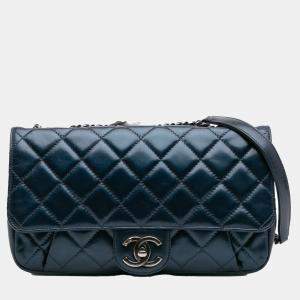 Pre Owned Chanel Blue Quilted Glazed Calfskin Coco Pleats Flap