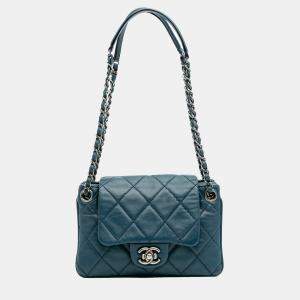 Pre Owned Chanel Blue Quilted Lambskin Accordion Flap