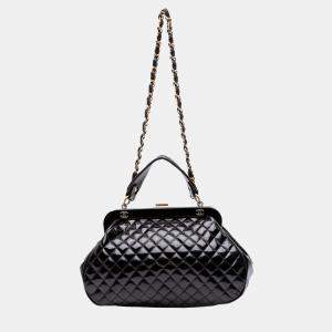Chanel Black Small Quilted Glazed Calfskin Mademoiselle Frame Top Handle Bag
