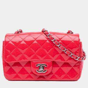 Pre Owned Chanel Red Mini Rectangular Classic Patent Single Flap