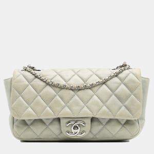 Pre Owned Chanel Grey Medium Quilted Lambskin Coco Rain Flap