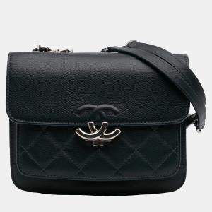 Pre Owned Chanel Blue Quilted Caviar CC Box Mini Flap Bag