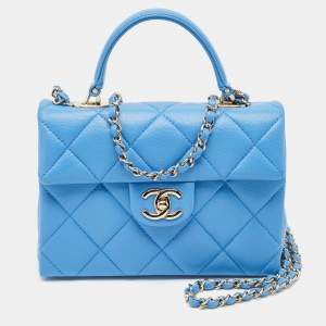 Chanel Blue Quilted Caviar Leather Mini Retro Twist Top Handle Bag