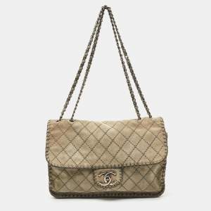 Chanel Grey Quilted Suede Jumbo Whipstitch Classic Single Flap Bag