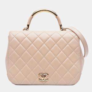 Chanel Beige Lambskin Medium Quilted Carry Chic Flap