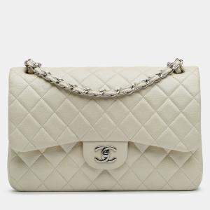 Chanel White Caviar Jumbo Classic Double Flap