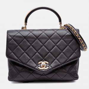 Chanel Black Quilted Calfskin Gold Top Handle Flap
