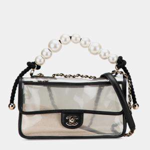 Chanel Black Transparent Medium PVC and Lambskin Sand By The Sea Flap with Pearl Strap