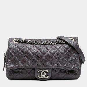 Pre Owned Chanel Purple Medium Quilted Caviar Easy Flap