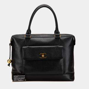 Chanel Black CC Caviar Turnlock Tote