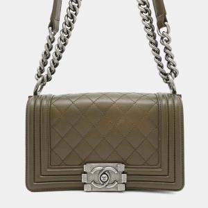 Chanel Khaki Lambskin Boy Small Chain Shoulder Bag