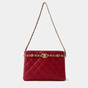 Chanel Red Caviar Leather Shopping Shoulder Bag