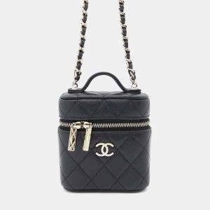 Chanel Black Caviar Leather Chain Vanity Case 