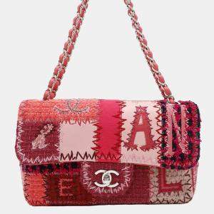 Chanel Red/Pink Tweed Patent Leather Patchwork Single Flap Chain Shoulder Bag
