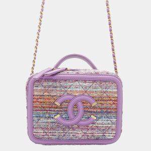 Chanel Purple/Multicolor Tweed Lambskin CC Filigree Chain Shoulder Bag