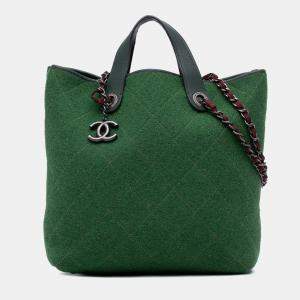 Chanel Green Medium CC Quilted Felt Pop Tote