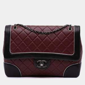 Chanel Burgundy Paris-Salzburg Jumbo Bicolor Quilted Lambskin Tyrolean Flap