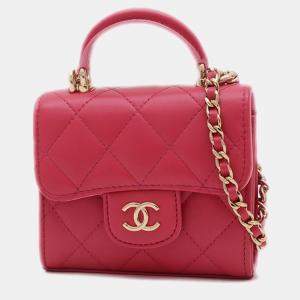 Chanel Pink Lambskin Leather Top Handle Flap Chain Clutch Bag