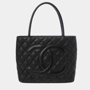 Chanel Black Caviar Leather Medallion Tote Bag
