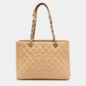 Chanel Beige Quilted Caviar Leather GST Shopper Tote