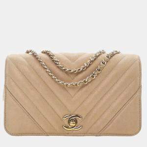 Chanel Brown Caviar Chevron Statement Flap Small Bag