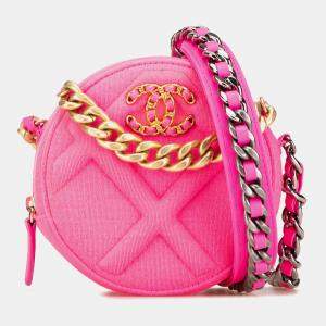 Chanel Hot Pink Jersey 19 Round Clutch on Chain