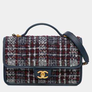 Chanel Navy Blue Small Tweed School Memory Top Handle Flap