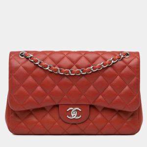 Chanel Orange Jumbo Classic Caviar Double Flap