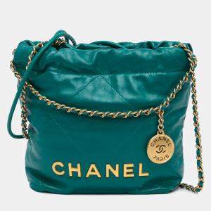 Chanel Green Mini Shiny Calfskin 22 Handbag