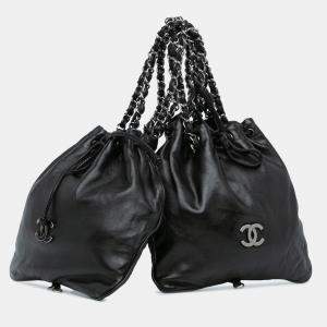 Chanel Black Calfskin CC Dual Twin Chain Handbag