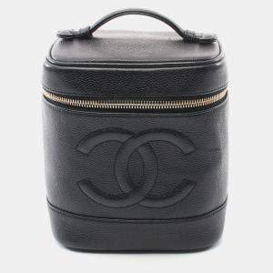 Chanel Black Leather Grained Calfskin Coco Mark Vanity Handbag